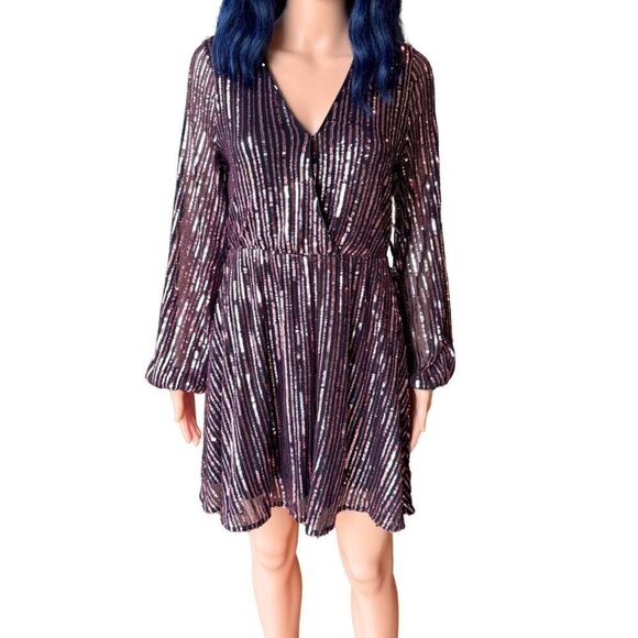 NWT Bardot Black Pink Stripe Sequin Bellissa Mini Dress Size 4 Small - Picture 4 of 8